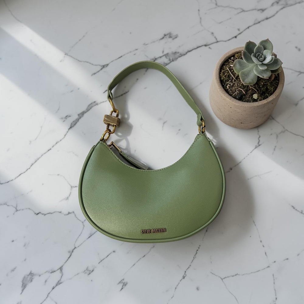 Steve Madden Bsammie Women's Olive Green Shoulder Bag Crescent Lock NWT - Picture 2 of 10